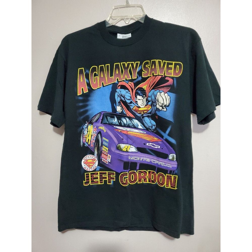 Vintage 1999 Jeff Gordon A Galaxy Saved Superman Large Black 24 Nascar T Shirt